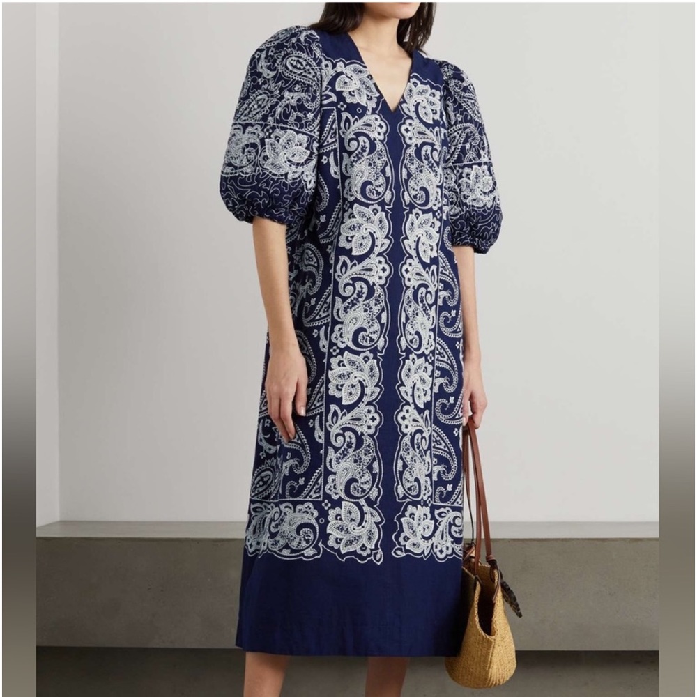 Sea New York- Theodora embroidered printed cotton-voile midi dress - Size: M
